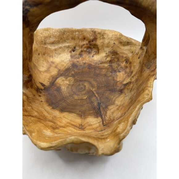 VTG Large Hand Carved Wood Tree Burl Wooden Bowl Basket Handle Shan Mu Tree - Picture 5 of 15